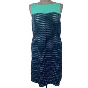 Tommy Hilfiger Polka Dot Elastic Waist Green & Navy Knee Length Dress Medium